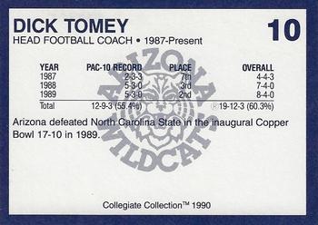 1990 Collegiate Collection Arizona Wildcats - Promo Set #10 Dick Tomey Back