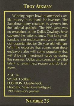 1993 The Investor's Journal #23 Troy Aikman Back