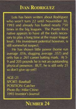 1993 The Investor's Journal #24 Ivan Rodriguez Back