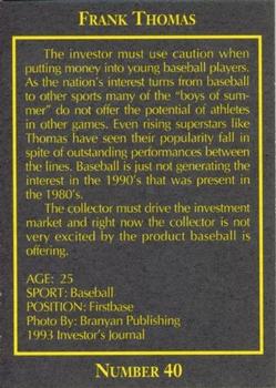 1993 The Investor's Journal #40 Frank Thomas Back