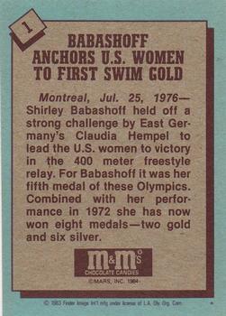 1983-84 Topps M&M's Olympic Heroes #1 Shirley Babashoff Back