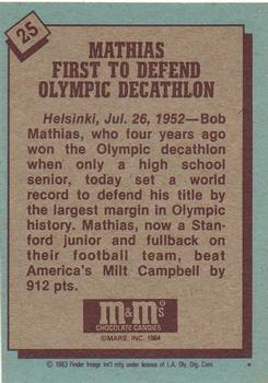 1983-84 Topps M&M's Olympic Heroes #25 Bob Mathias Back