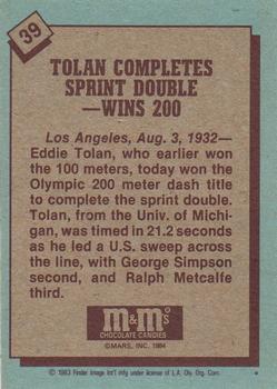 1983-84 Topps M&M's Olympic Heroes #39 Eddie Tolan Back