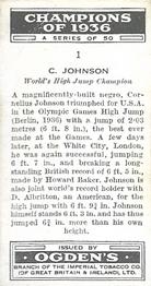 1937 Ogden's Champions of 1936 #1 Cornelius Johnson Back