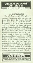 1937 Ogden's Champions of 1936 #12 James Braddock Back