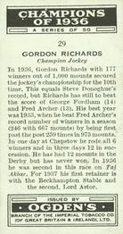 1937 Ogden's Champions of 1936 #29 Gordon Richards Back