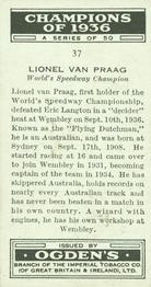 1937 Ogden's Champions of 1936 #37 Lionel Van Praag Back