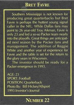 1993 The Investor's Journal - Red #22 Brett Favre Back