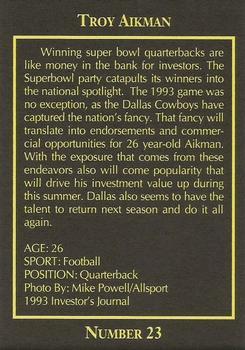 1993 The Investor's Journal - Red #23 Troy Aikman Back