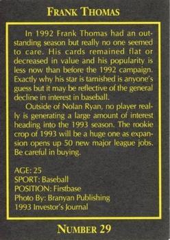 1993 The Investor's Journal - Red #29 Frank Thomas Back