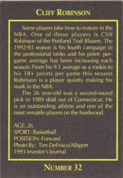 1993 The Investor's Journal - Red #32 Cliff Robinson Back
