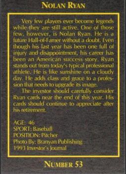 1993 The Investor's Journal - Red #53 Nolan Ryan Back
