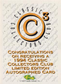 1994 Classic Collectors Club C3 Autographs #NNO Jamal Mashburn Back