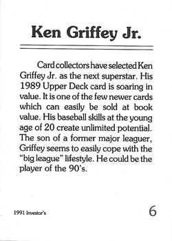 1992 Investor's Journal #6 Ken Griffey Jr. Back