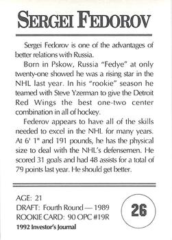 1992 Investor's Journal #26 Sergei Fedorov Back
