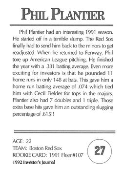 1992 Investor's Journal #27 Phil Plantier Back