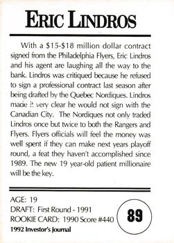 1992 Investor's Journal #89 Eric Lindros Back