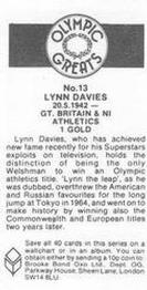 1988 Brooke Bond Olympic Greats #13 Lynn Davies Back