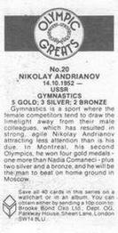 1988 Brooke Bond Olympic Greats #20 Nikolay Andrianov Back