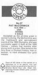 1988 Brooke Bond Olympic Greats #27 Pat McCormick Back