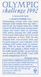 1992 Brooke Bond Olympic Challenge #1 Paavo Nurmi Back
