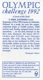 1992 Brooke Bond Olympic Challenge #5 Emil Zatopek Back