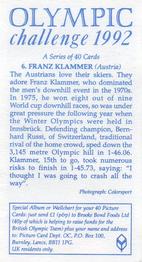 1992 Brooke Bond Olympic Challenge #6 Franz Klammer Back