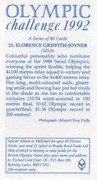 1992 Brooke Bond Olympic Challenge #21 Florence Griffith-Joyner Back