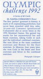 1992 Brooke Bond Olympic Challenge #23 Nadia Comaneci Back
