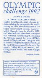 1992 Brooke Bond Olympic Challenge #24 Vasily Alexeyev Back