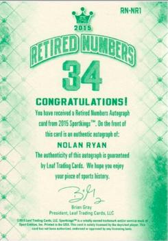 2015 Leaf Sportkings - Retired Numbers Signatures #RN-NR1 Nolan Ryan Back
