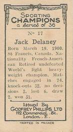 1929 Godfrey Phillips Sporting Champions #17 Jack Delaney Back