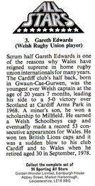 1979 Golden Wonder Sporting All Stars #3 Gareth Edwards Back