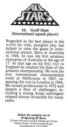 1979 Golden Wonder Sporting All Stars #16 Geoff Hunt Back