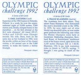 1992 Brooke Bond Olympic Challenge (Double Cards) #5-6 Emil Zatopek / Franz Klammer Back
