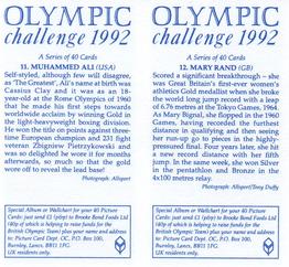1992 Brooke Bond Olympic Challenge (Double Cards) #11-12 Muhammad Ali / Mary Rand Back