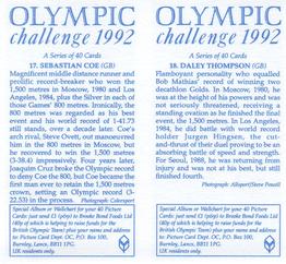 1992 Brooke Bond Olympic Challenge (Double Cards) #17-18 Sebastian Coe / Daley Thompson Back