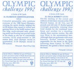 1992 Brooke Bond Olympic Challenge (Double Cards) #21-22 Florence Griffith-Joyner / Olga Korbut Back