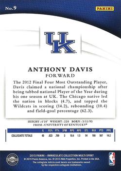 2015 Panini Immaculate Collection Collegiate - Blue #9 Anthony Davis Back