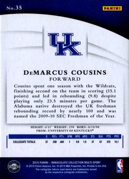 2015 Panini Immaculate Collection Collegiate - Blue #35 DeMarcus Cousins Back