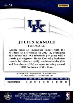 2015 Panini Immaculate Collection Collegiate - Blue #64 Julius Randle Back