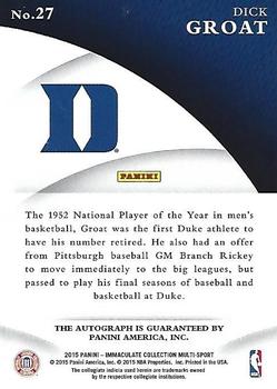 2015 Panini Immaculate Collection Collegiate - Immaculate INK Platinum #27 Dick Groat Back