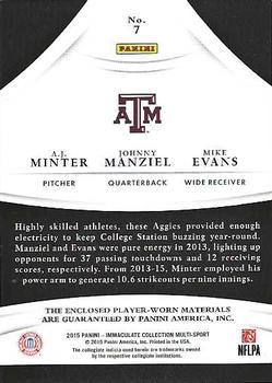 2015 Panini Immaculate Collection Collegiate - Trios #7 A.J. Minter / Johnny Manziel / Mike Evans Back