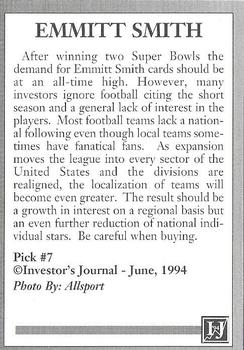 1994 Investor's Journal Gold Prism (unlicensed) #7 Emmitt Smith Back