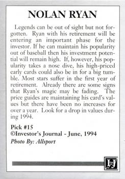 1994 Investor's Journal Gold Prism (unlicensed) #15 Nolan Ryan Back