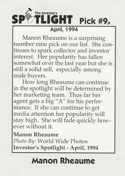 1994 Investor's Spotlight (unlicensed) #9p Manon Rheaume Back