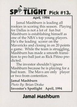 1994 Investor's Spotlight (unlicensed) #13p Jamal Mashburn Back