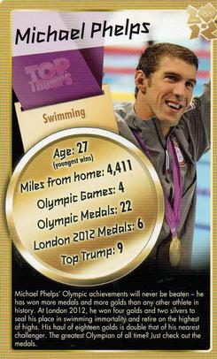 2012 Top Trumps Gold 30 Legends of London 2012 #NNO Michael Phelps Front