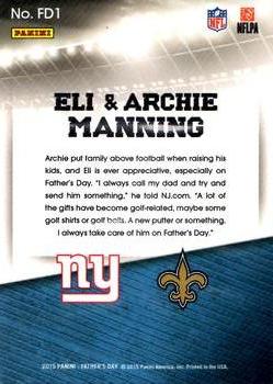 2015 Panini Father's Day - Father's Day Jumbo Patch #FD1 Eli Manning / Archie Manning Back