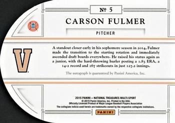 2015 Panini National Treasures Collegiate - Baseball Signature Die Cuts #5 Carson Fulmer Back